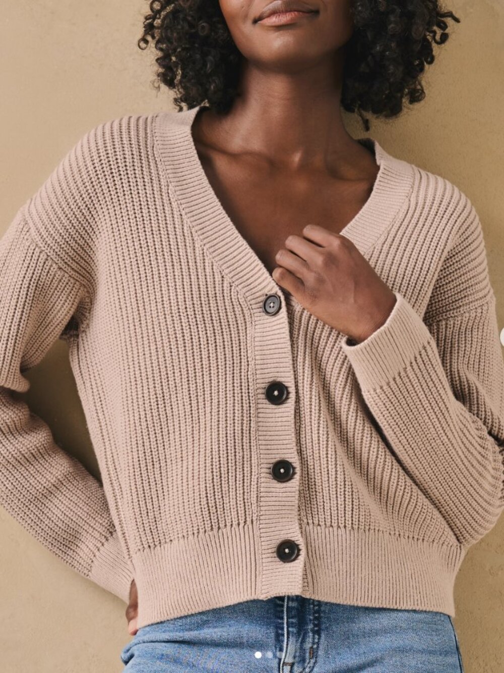 PACT Luxe Knit Cropped Cardigan Organic Cotton Oatmeal NWT Women's Size S - Picture 4 of 4